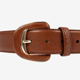Cavalinho Classic Brown Smooth Leather Belt for Women with Gold Buckle SKU 58010906.13 #color_saddlebrown, caramel, caramelo