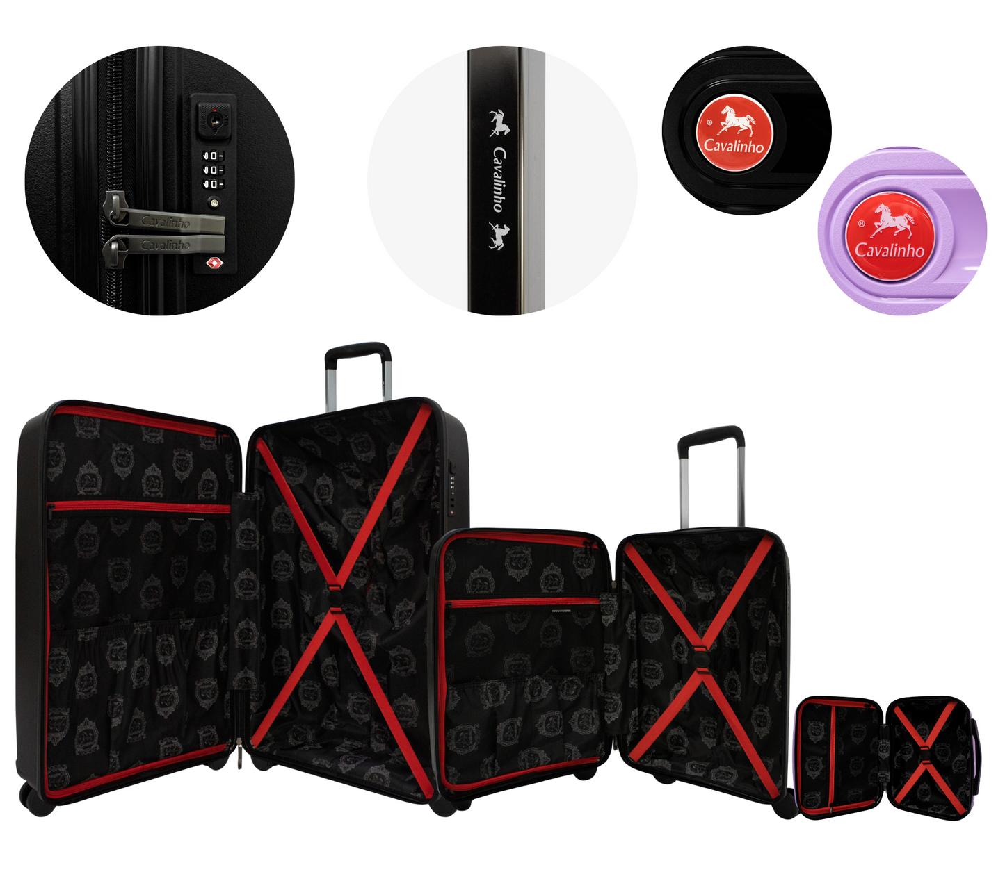 Cavalinho Canada & USA Colorful 3 Piece Luggage Set (15", 19" & 28") - Lilac Black Black - 68020004.390101.S151928._4