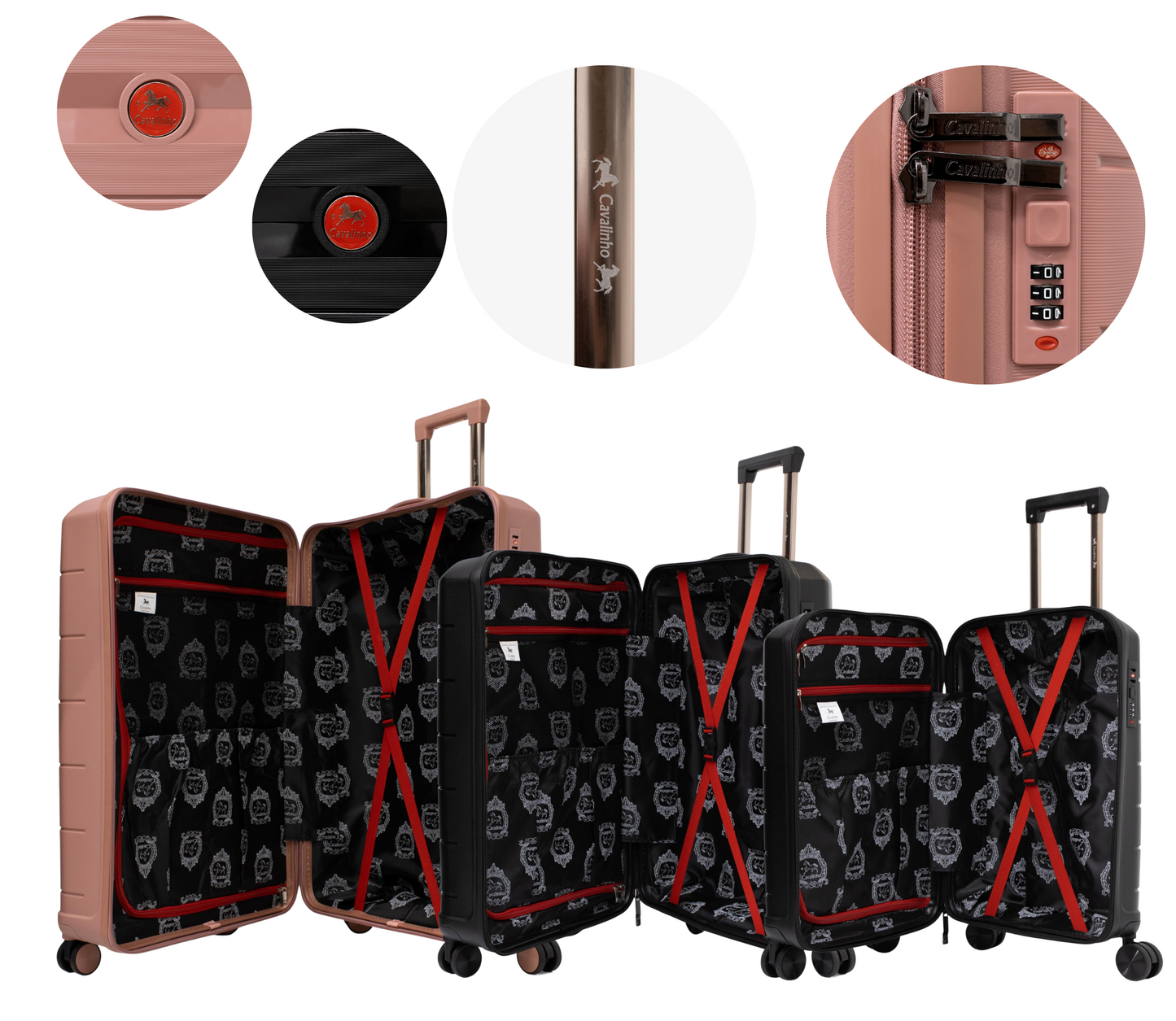 #color_ Black Black RoseGold | Cavalinho Canada & USA Oasis 3 Piece Luggage Set (20", 24" & 28") - Black Black RoseGold - 68040001.010118.202428._4