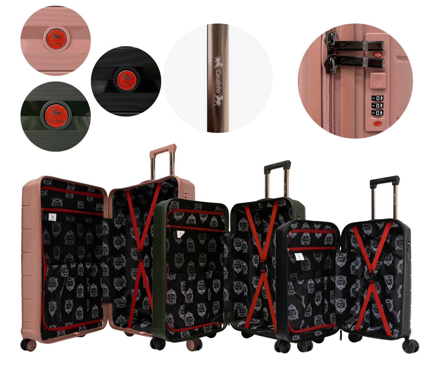 Cavalinho Canada & USA Oasis 3 Piece Luggage Set (20", 24" & 28") - Black DarkOliveGreen RoseGold - 68040001.010918.202428._4