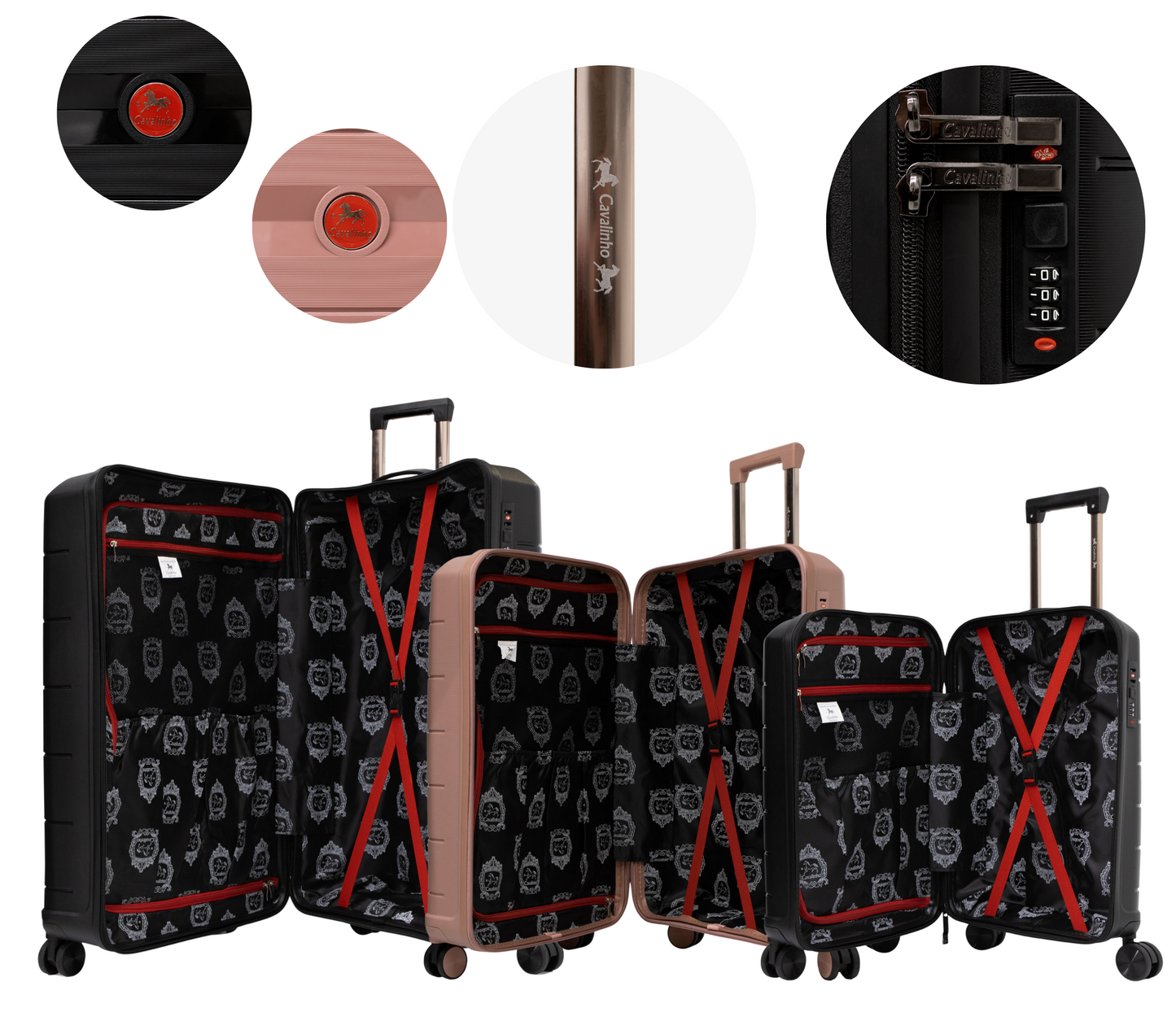 #color_ Black RoseGold Black | Cavalinho Canada & USA Oasis 3 Piece Luggage Set (20", 24" & 28") - Black RoseGold Black - 68040001.011801.202428._4