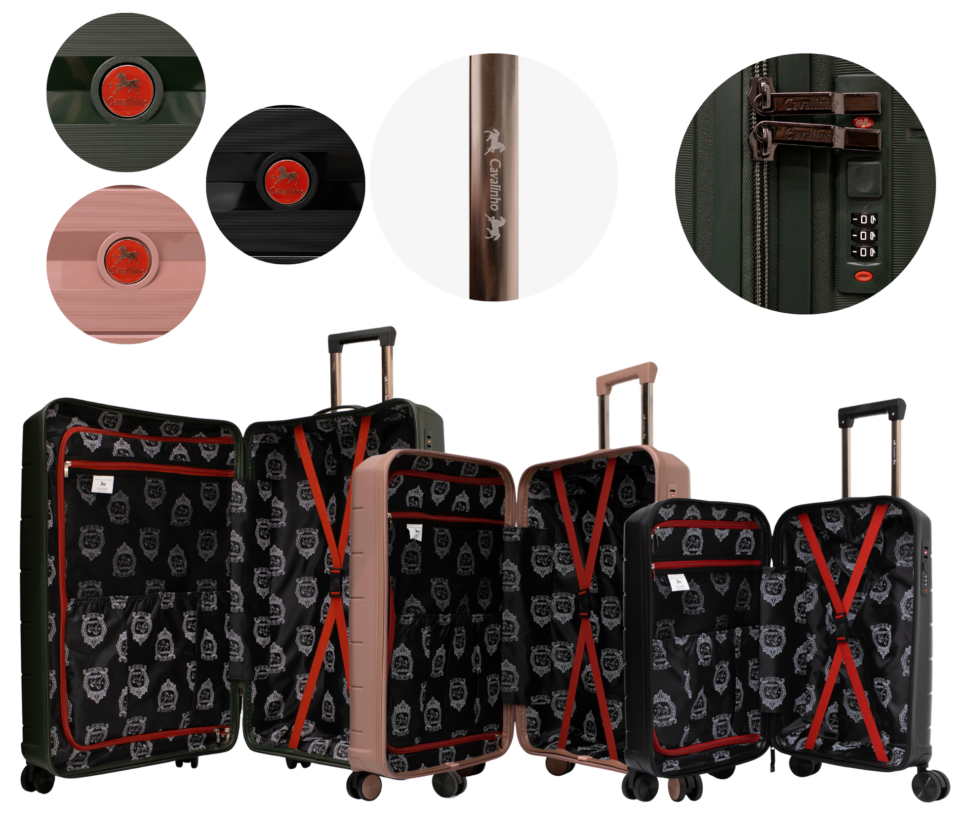 Cavalinho Canada & USA Oasis 3 Piece Luggage Set (20", 24" & 28") - Black RoseGold DarkOliveGreen - 68040001.011809.202428._4