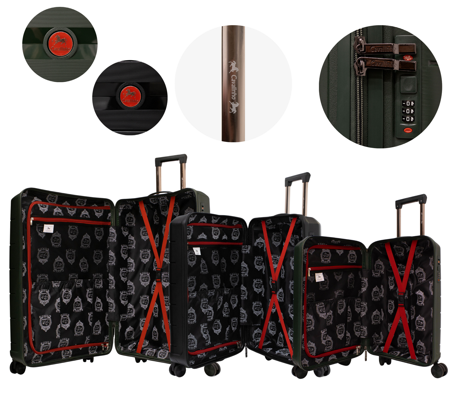 Cavalinho Canada & USA Oasis 3 Piece Luggage Set (20", 24" & 28") - DarkOliveGreen Black DarkOliveGreen - 68040001.090109.202428._4