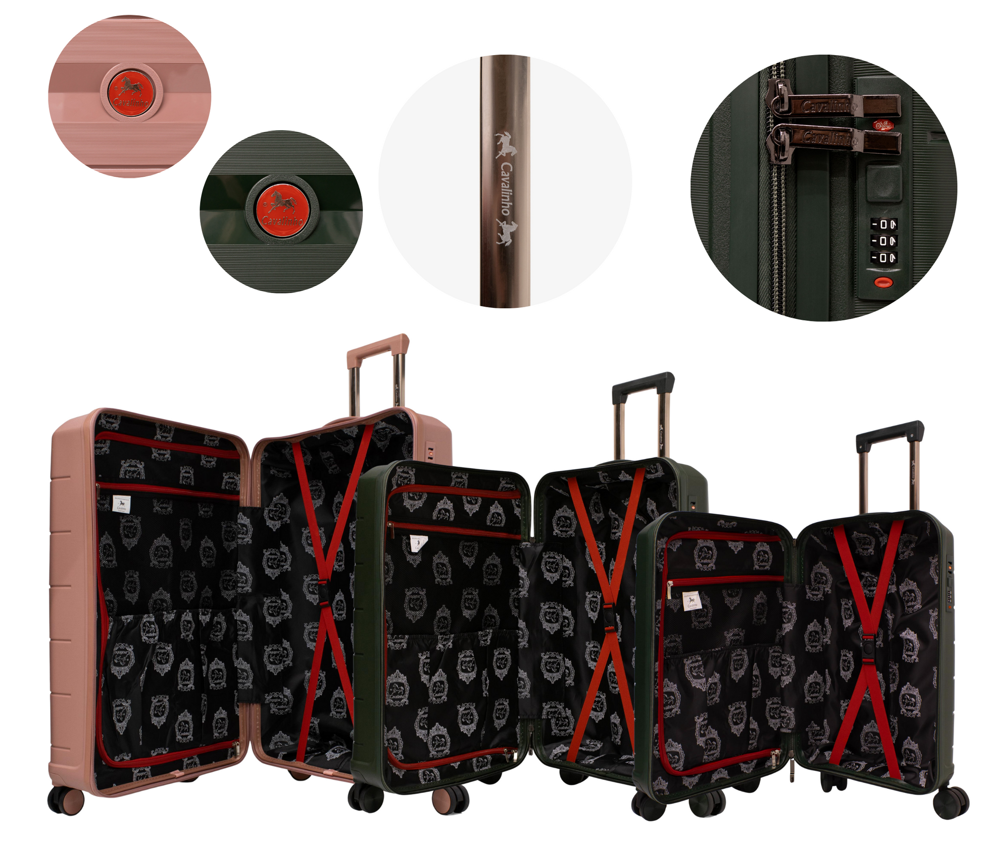 Cavalinho Canada & USA Oasis 3 Piece Luggage Set (20", 24" & 28") - DarkOliveGreen DarkOliveGreen RoseGold - 68040001.090918.202428._4