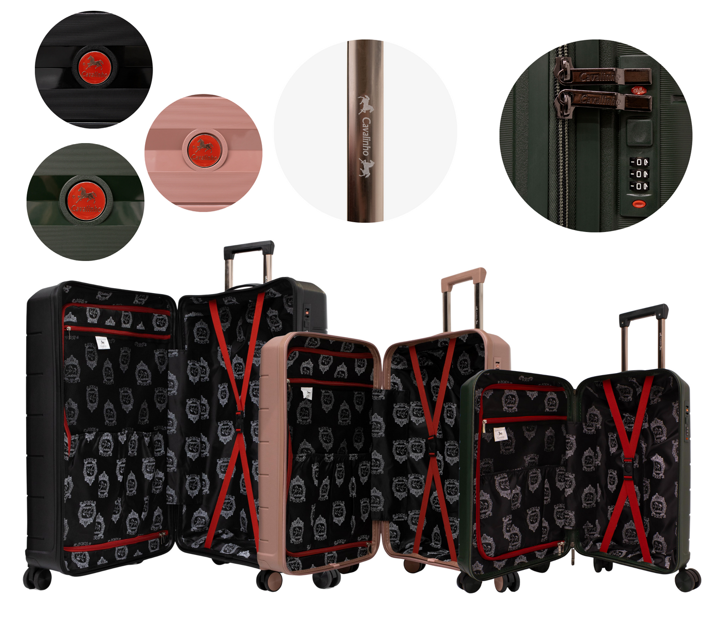 Cavalinho Canada & USA Oasis 3 Piece Luggage Set (20", 24" & 28") - DarkOliveGreen RoseGold Black - 68040001.091801.202428._4