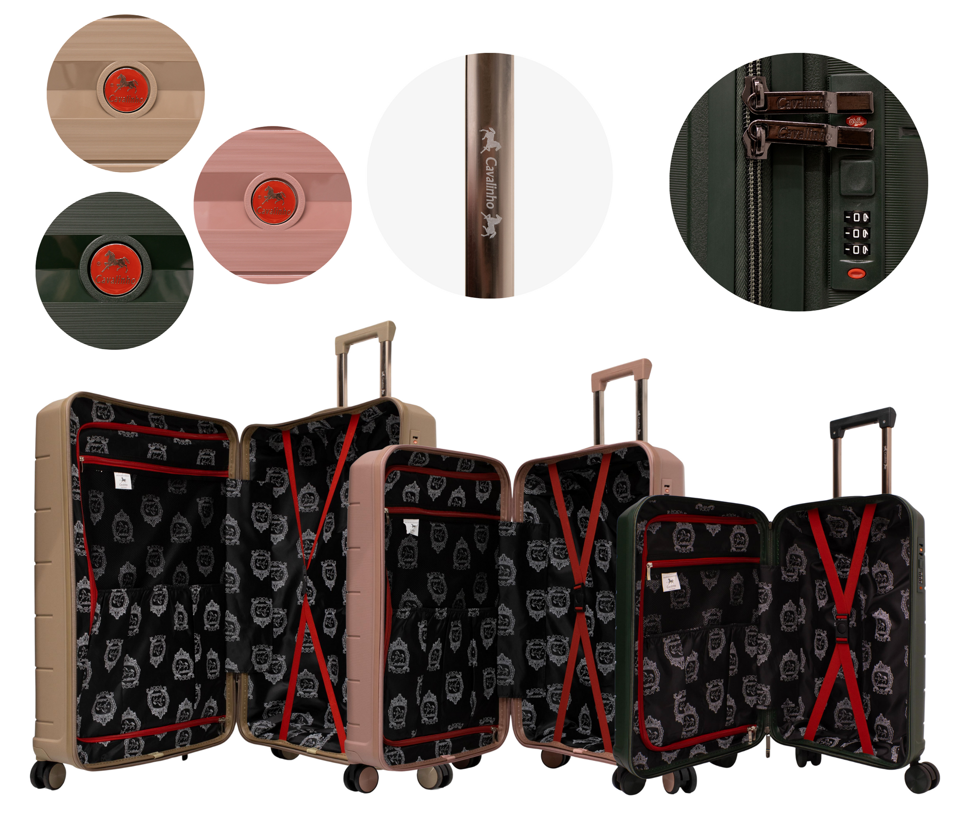 Cavalinho Canada & USA Oasis 3 Piece Luggage Set (20", 24" & 28") - DarkOliveGreen RoseGold GoldenRod - 68040001.091807.202428._4