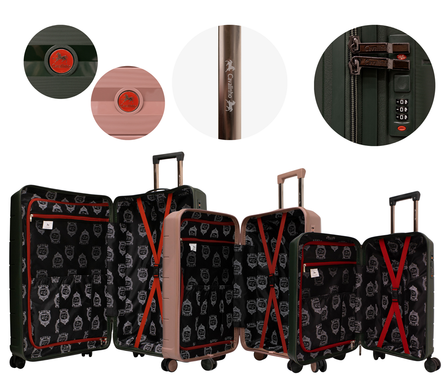 Cavalinho Canada & USA Oasis 3 Piece Luggage Set (20", 24" & 28") - DarkOliveGreen RoseGold DarkOliveGreen - 68040001.091809.202428._4