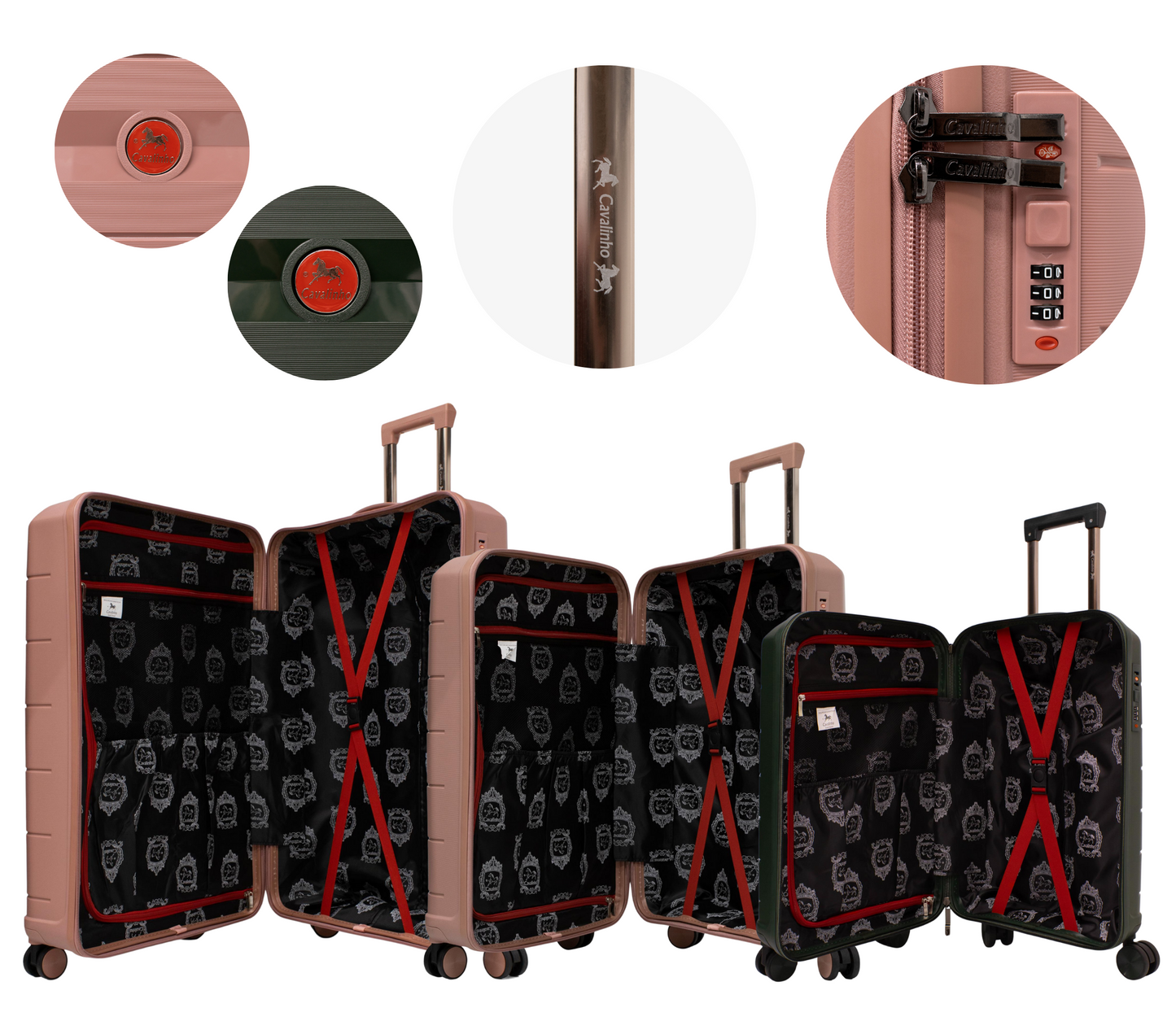 #color_ DarkOliveGreen RoseGold RoseGold | Cavalinho Canada & USA Oasis 3 Piece Luggage Set (20", 24" & 28") - DarkOliveGreen RoseGold RoseGold - 68040001.091818.202428._4