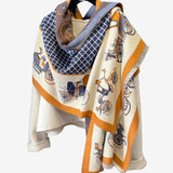 Carriages Shawl & Blanket Scarf #print_Navy / Tan / Beige