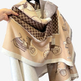 Carriages Shawl & Blanket Scarf #print_Beige / Brown