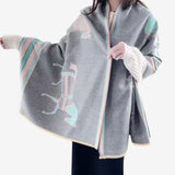 Relhok Horse scarf - Four Horses #color_Grey Blue & Pink