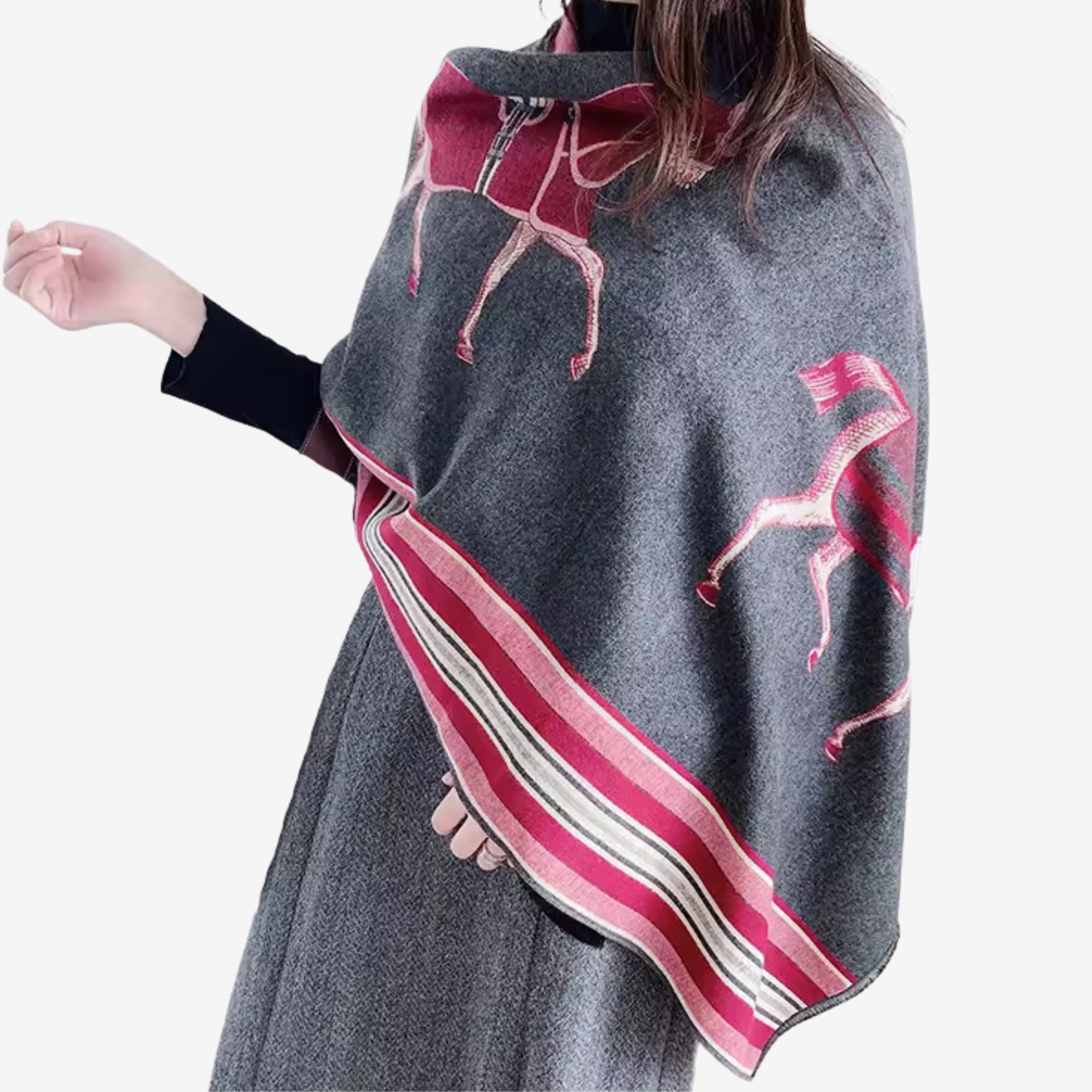 Relhok Horse scarf - Four Horses #color_Grey and Red