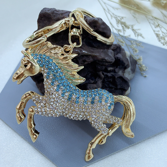 Relhok Horse Keychain - Gold Blue - HorseKeyChain-GoldBlue