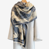 Horse Print Shawl & Blanket Scarf #print_Grey / Beige