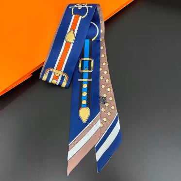 Mini Scarf #print_Belt Dots Blue Saddle