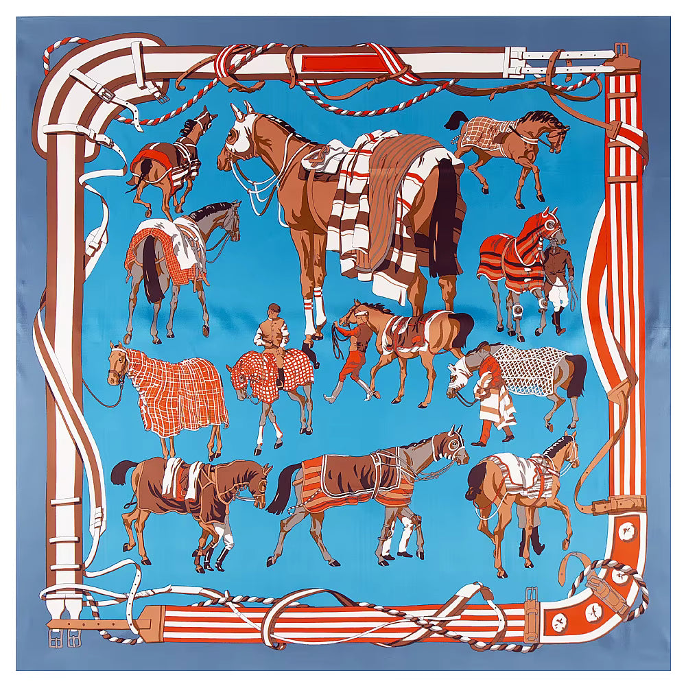 Race Horse Silk Scarf #print_Blue / Orange