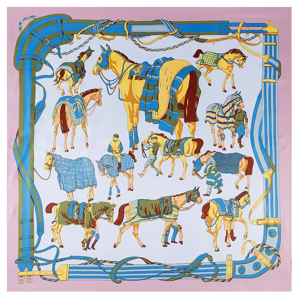 Race Horse Silk Scarf #print_Pink / Blue