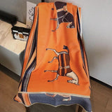 Relhok Horse scarf - Four Horses #color_Orange and Navy