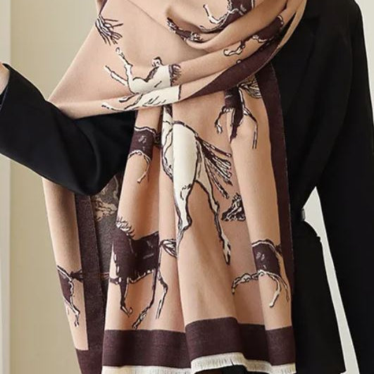 Running Horses Scarf #color_Brown