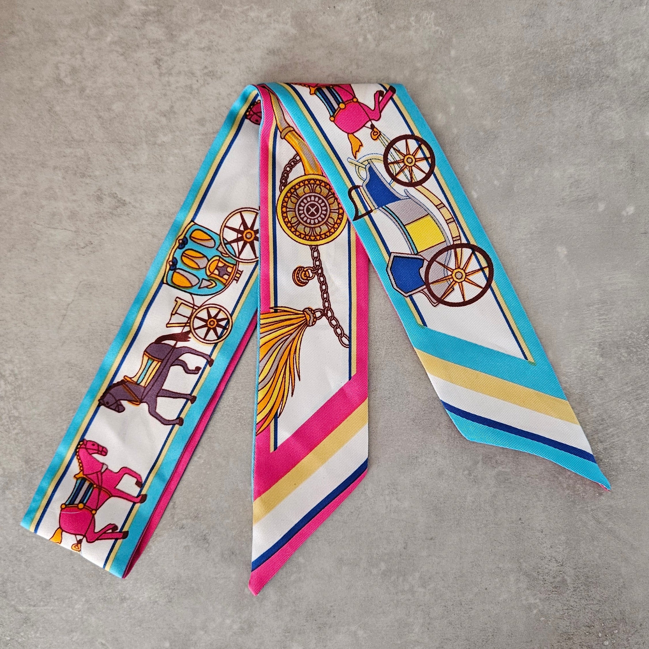 Skinny Scarf #print_Carriage Blue Pink Yellow