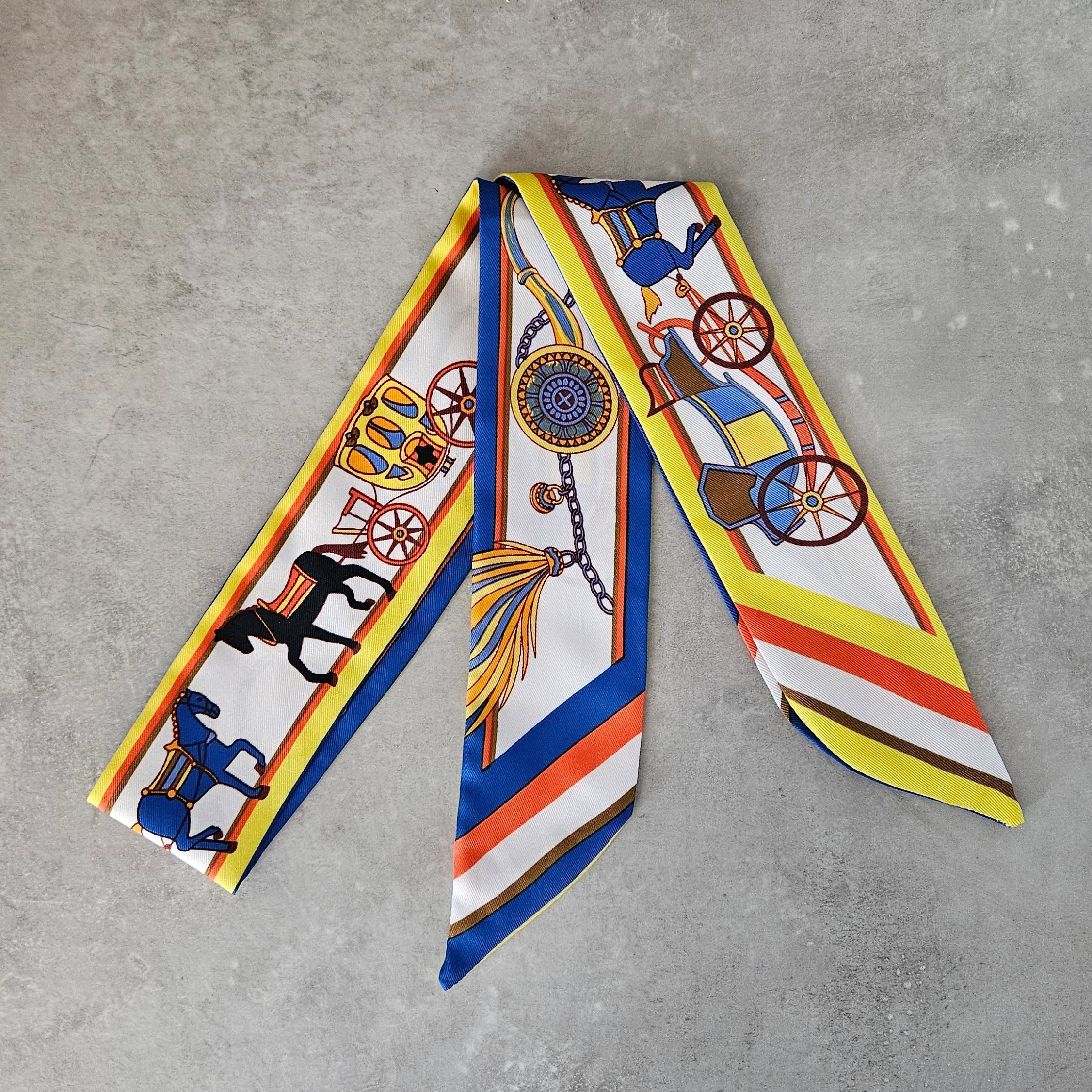 Skinny Scarf #print_Carriage Blue Yellow Orange