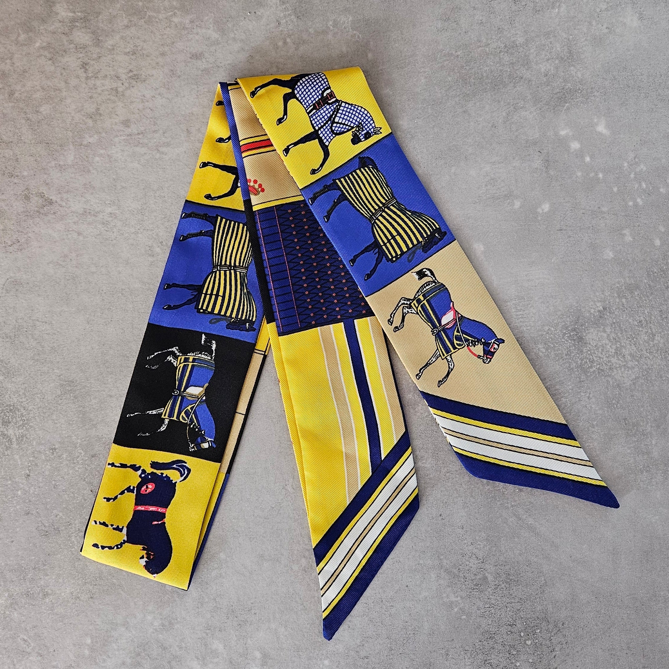 Skinny Scarf #print_Horses Yellow Blue