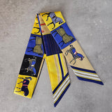 Skinny Scarf #print_Horses Yellow Blue