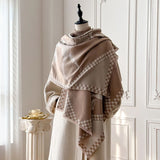 Two Horses Plaid Shawl & Blanket Scarf #print_Beige