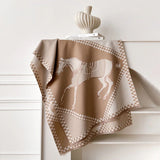 Two Horses Plaid Shawl & Blanket Scarf #print_Beige