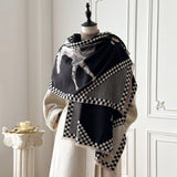 Two Horses Plaid Shawl & Blanket Scarf #print_Black
