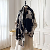 Two Horses Plaid Shawl & Blanket Scarf #print_Black
