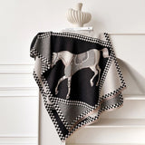 Two Horses Plaid Shawl & Blanket Scarf #print_Black