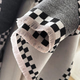 Two Horses Plaid Shawl & Blanket Scarf #print_Black