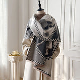 Two Horses Plaid Shawl & Blanket Scarf #print_Grey