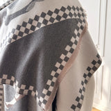 Two Horses Plaid Shawl & Blanket Scarf #print_Grey