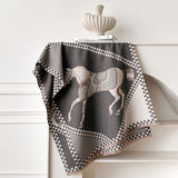 Two Horses Plaid Shawl & Blanket Scarf #print_Grey