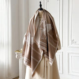 Two Horses Shawl & Blanket Scarf #print_Beige / Brown