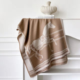 Two Horses Shawl & Blanket Scarf #print_Beige / Brown