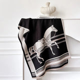 Two Horses Shawl & Blanket Scarf #print_Black / Beige