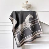 Two Horses Shawl & Blanket Scarf #print_Grey / Silver