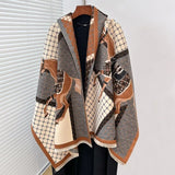 Two Horses Shawl & Blanket Scarf #print_saddlebrown / grey / beige