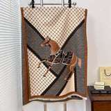 Two Horses Shawl & Blanket Scarf #print_saddlebrown / grey / beige