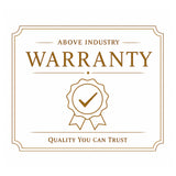 Logo with 'Above Industry Warranty' text and a check mark on a white background