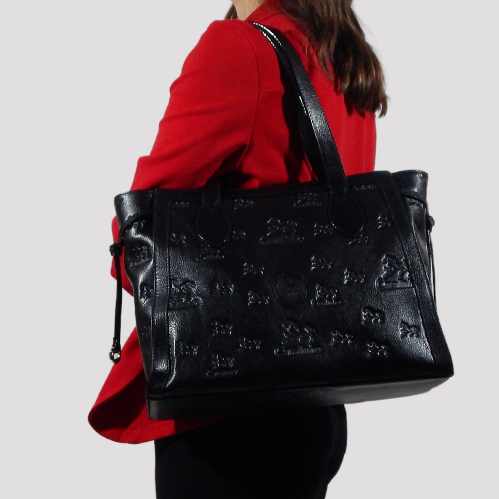 Cavalinho Cavalo Lusitano Leather Shoulder Bag SKU 18090410 #color_black