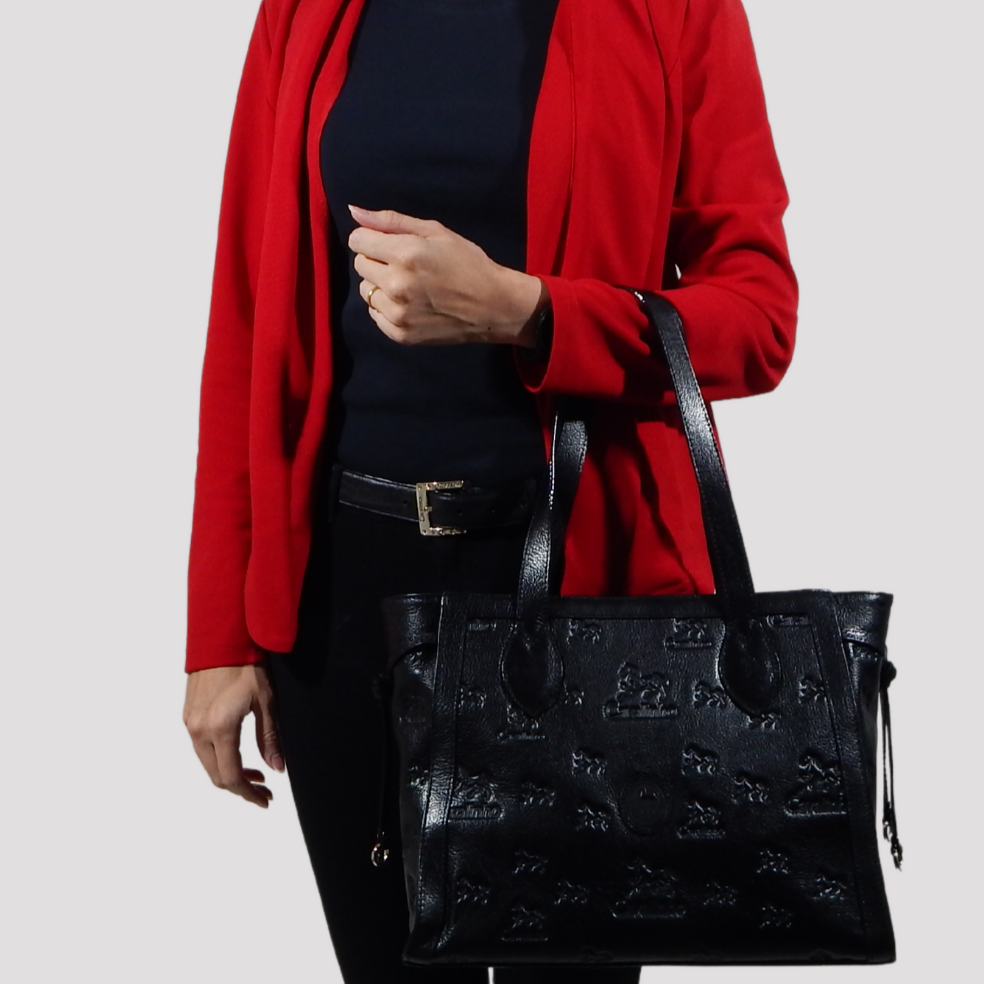 Cavalinho Cavalo Lusitano Leather Shoulder Bag SKU 18090410 #color_black