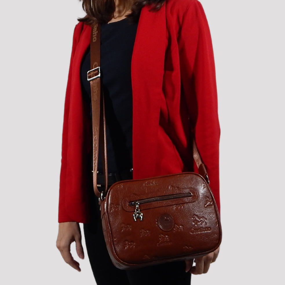 Cavalinho Cavalo Lusitano Leather Crossbody Bag SKU 18090190 #color_SaddleBrown, Black, Brown