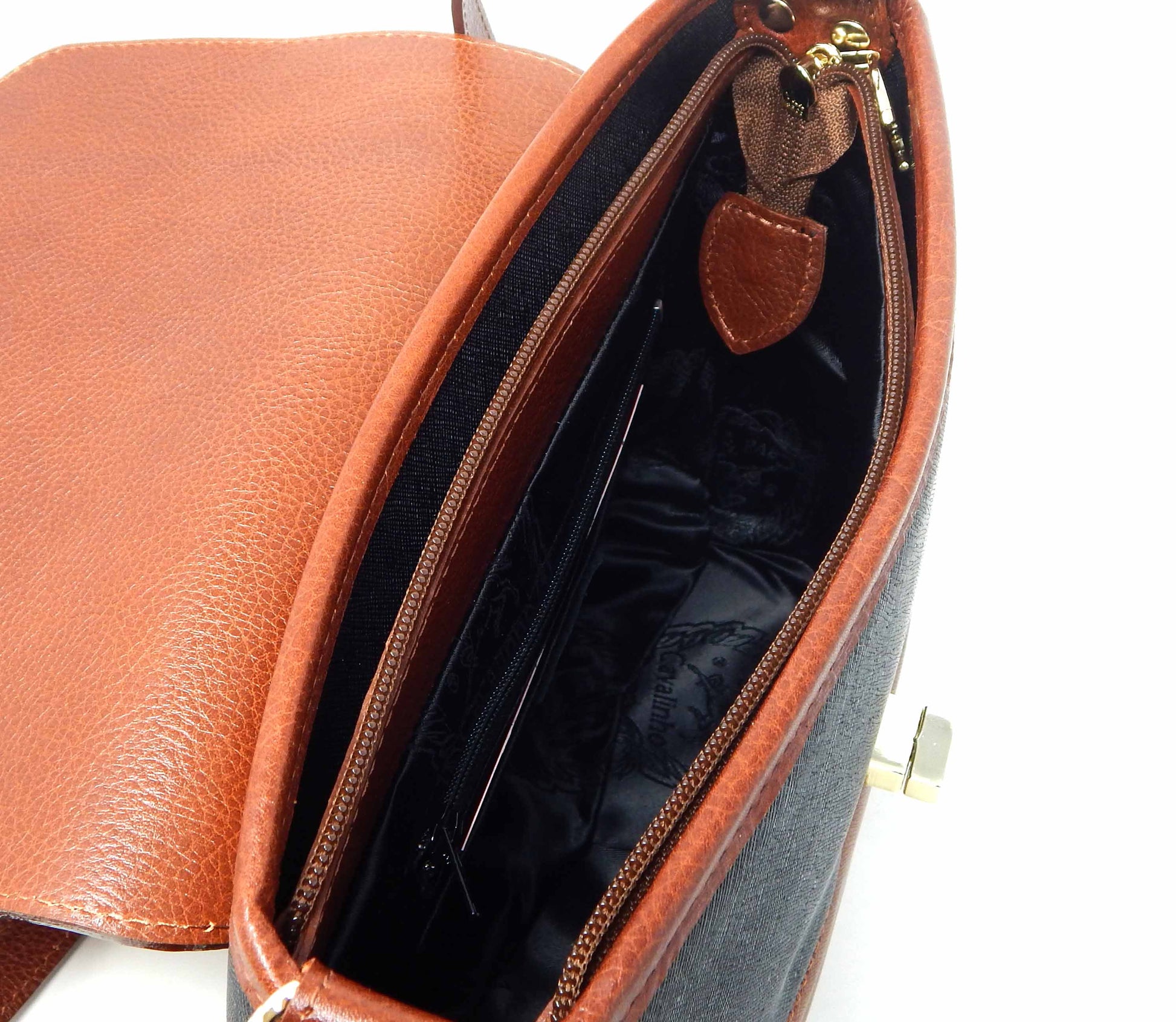 #color_ Black & Honey | Cavalinho Unique Crossbody Bag - Black & Honey - inside_0406
