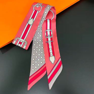 Mini Scarf #print_Belt Dots Pink Grey 