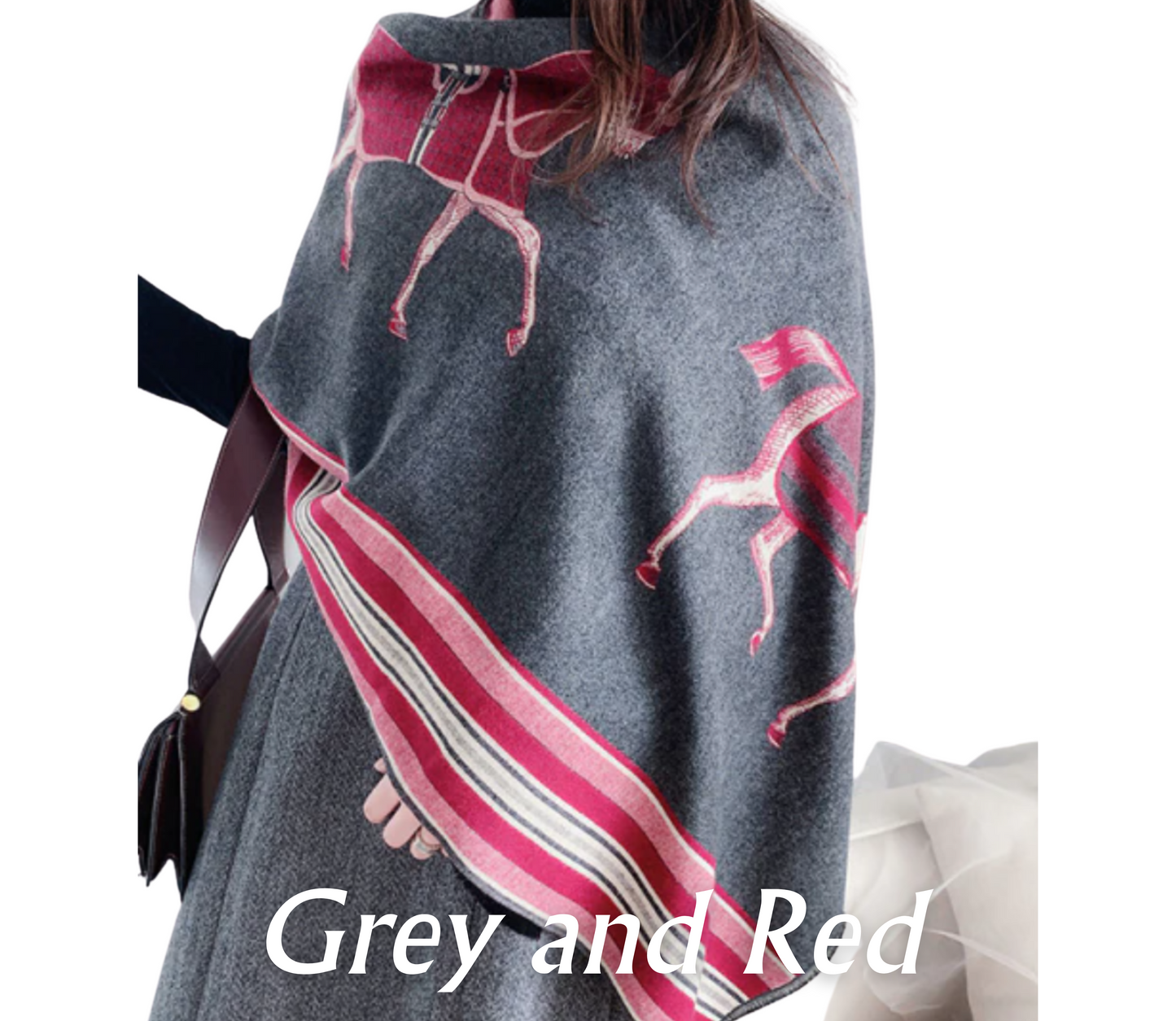 Relhok Horse scarf - Four Horses - Grey and Red - 11_eccff969-8874-401a-ad54-e61c373c5d2a