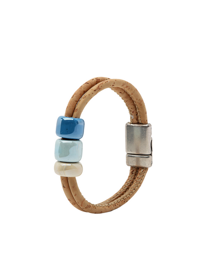 Artelusa Cork Bracelet with Multicolour Ceramic Beads - Beige-Blue - 1_56627603-7191-4fe4-be96-387e4c0da0cf